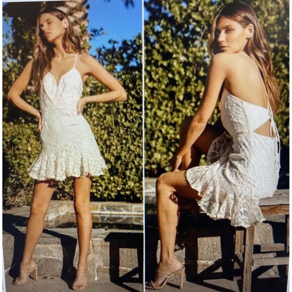 Lulus Cream Ruffled Lace-Up Mini Dress NWT Varies - Picture 2 of 9